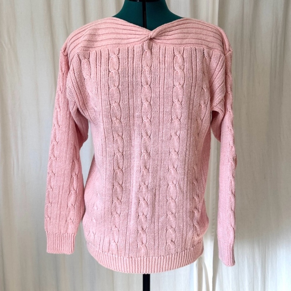 VTG EUC Debra Martin Cotton Ramie Pink Cable Knit Sweater Women's Size S